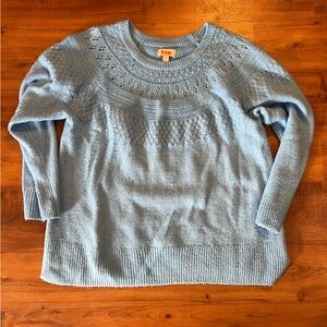 Evri Women's Plus Size Crewneck Pointelle Sweater Size 1X Blue